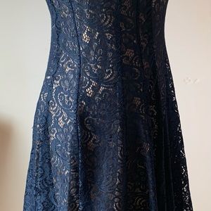 Adorable navy lace overlay short dress